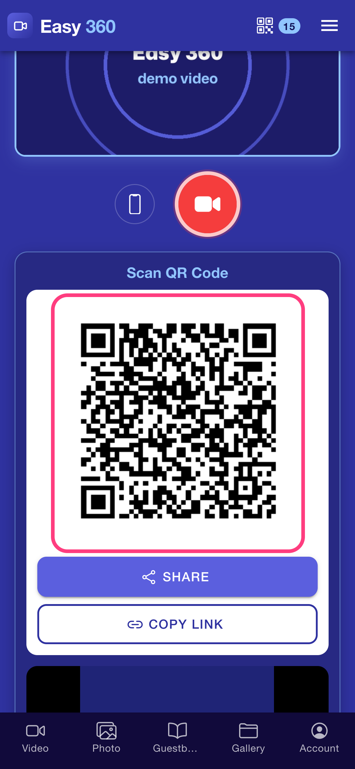 The Scan QR Code card with the QR code highlighted
