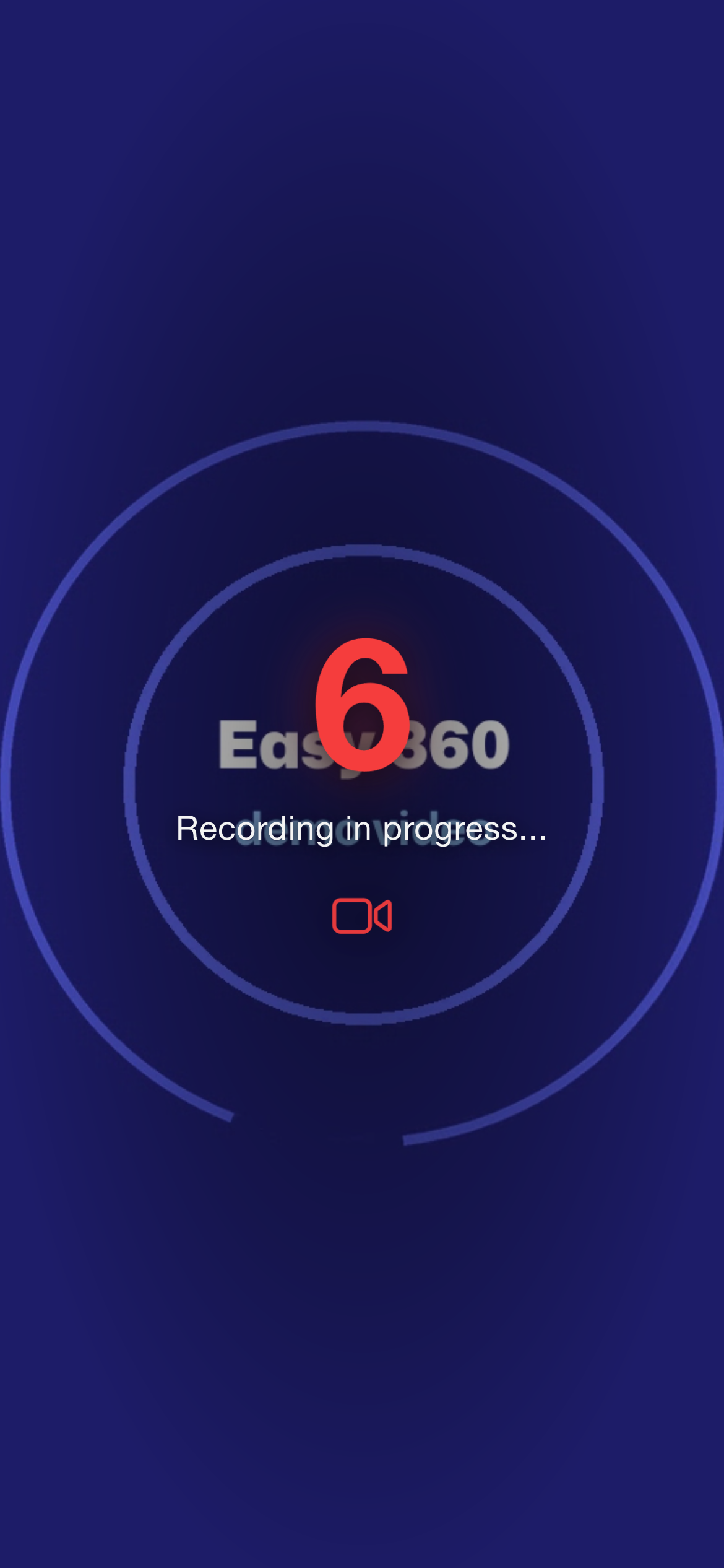 The controller phone full screen during recording, with the countdown over the live picture