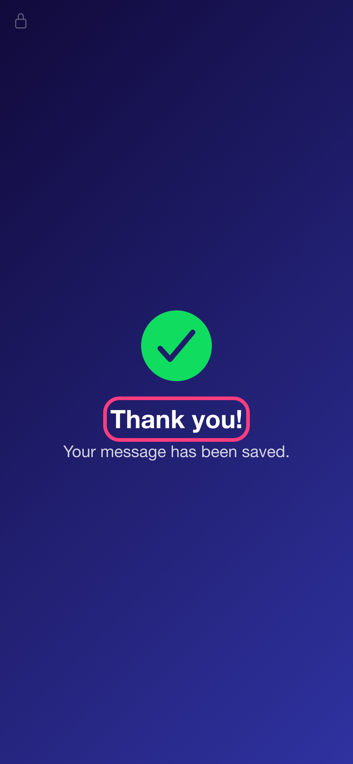 The kiosk Thank you! screen, highlighted