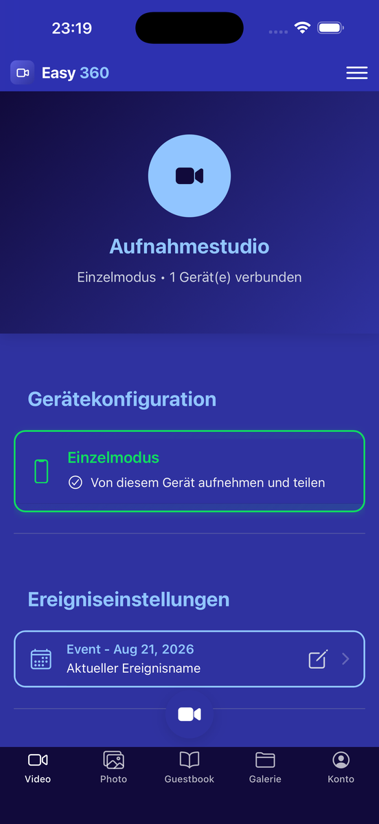 Easy 360 Aufnahmestudio im Einzelmodus auf dem iPhone